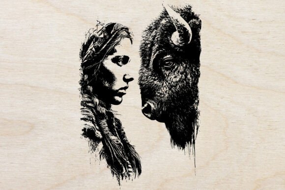 Native Woman and Bison Engraving SVG Review for Real Projects