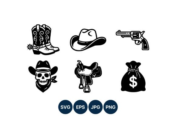 Western Cowboy Boots Hat Gun Icons: A Designer’s Perspective
